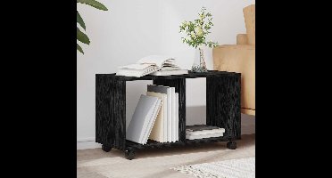 Bijzettafel met wiel Zwart Eiken 72 x 33 x 42,5 cm Bewerkt hout