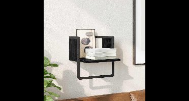 Wandplank met plank Zwart Eiken 30 x 25 x 30 cm Bewerkt hout