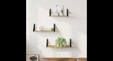 Wandplank Wandgemonteerd met opslag 3 pcs Rook Eik