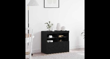 LED Sideboard Zwart 81 x 37 x 66,5 cm Bewerkt hout