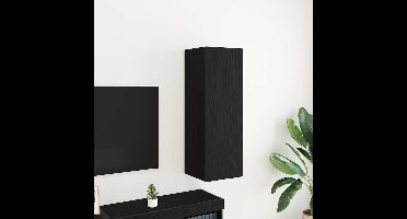 Wand TV Kast Zwart Eiken 30,5 x 30 x 90 cm Bewerkt hout