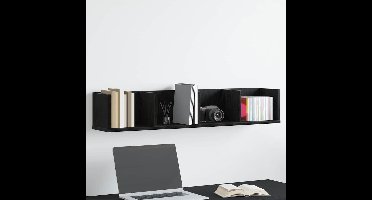 Wandplank met plank Zwart Eiken 100 x 18 x 18 cm Bewerkt hout