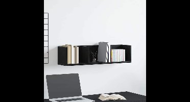 Wandplank met plank Zwart Eiken 75 x 18 x 18 cm Bewerkt hout