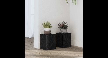 Plantenstandaard 2 pcs Zwart Eiken 15 x 15 x 20 cm Bewerkt hout