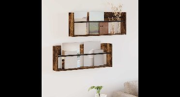 Tijdschrift Rek met plank 2 pcs Gerookt eiken 80 x 12 x 30 cm
