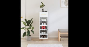 Schoenenkast 30x35x105 cm bewerkt hout hoogglans wit