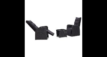 3-delige Bistroset met kussens poly rattan zwart