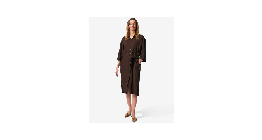 HEMA Damesjurk Dawn midi regular fit donkerbruin (donkerbruin)