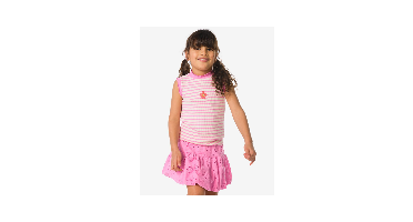HEMA Kindersinglet rib strepen bloemen roze (roze)