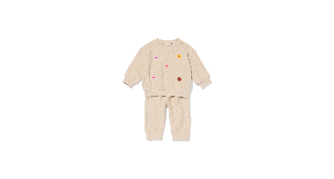 HEMA Baby kleding sweatset bloemen zand (zand)
