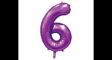 Folieballon Cijfer 6 - Satijn Paars - 86cm