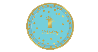 Bordjes - 1st Birthday - Blauw/Goud - 8 stuks