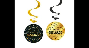 Swirls Hoera Geslaagd Zwart&Goud - 4 stuks
