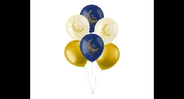 Ballonnen Eid Mubarak Blauw, Wit&Goud - 6 stuks