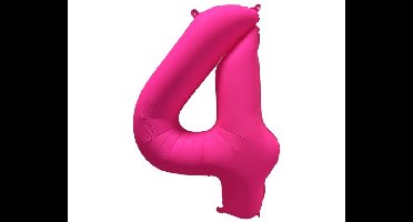 Folieballon Cijfer 4 - Neon Roze - 86x70cm