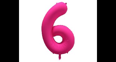 Folieballon Cijfer 6 - Neon Roze - 86x70cm