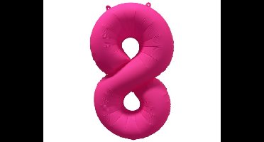 Folieballon Cijfer 8 - Neon Roze - 86x70cm