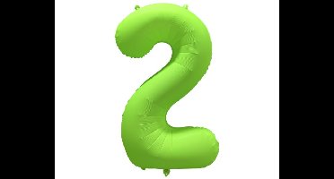 Folieballon Cijfer 2 - Neon Groen - 86x70cm