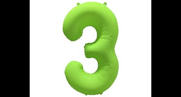 Folieballon Cijfer 3 - Neon Groen - 86x70cm