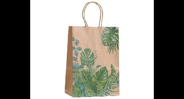 Cadeautasjes Kraft met groene bladeren - 6 stuks