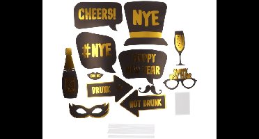 Photobooth Props Happy New Year Black&Gold (12st)