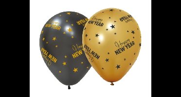 Ballonnen Happy New Year Goud&Zwart - 30cm - 8 stuks