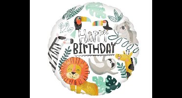 Folieballon Happy Birthday Jungle Dieren (45cm)