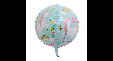 4D Folieballon Unicorn Happy Birthday Blauw