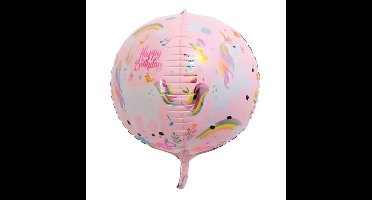 4D Folieballon Unicorn Happy Birthday Roze
