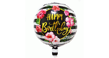 Folieballon Happy Birthday Tropische Bloemen
