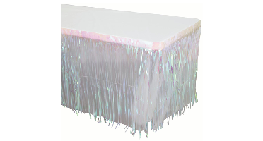 Folie Fringe Tafelrok Parelmoer Wit - 275x74cm