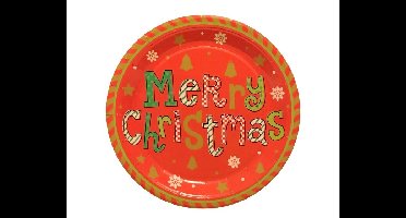 Bordjes Merry Christmas - Groen/Rood - 18cm - 10 stuks