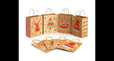 Cadeautasjes Kerst Assorti Kraft - 6 stuks