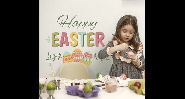 Sticker tekst Happy Easter met paaseieren