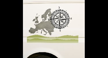Wereldwijd landschap en kompas caravan sticker