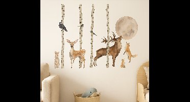 Muursticker bos dieren en maan