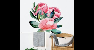 Bloemen muursticker met decoratieve pioenrozen