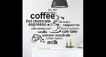 Muursticker keuken soorten koffie tekst
