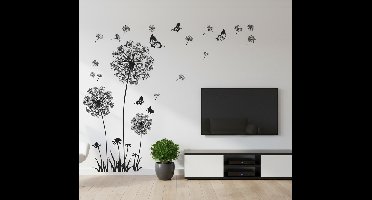Woonkamer muursticker paardenbloem vlinder decal
