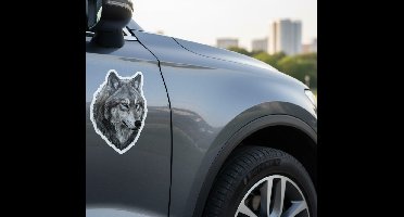 Autosticker wildewolf met blauwe ogen
