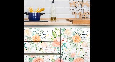 Meubel sticker pastel roze bloemen patroon