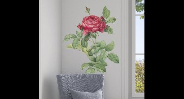 Bloemen muursticker rode roos met blad