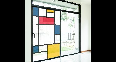 Woonkamer raamsticker mondriaan kunst