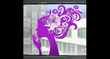 Etalage sticker vrouw haren bloemen