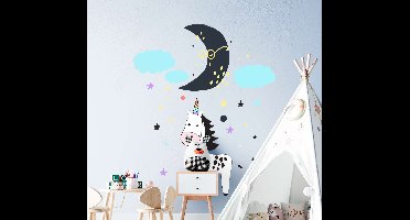 Babykamer stickers Eenhoorn met wolken en maan
