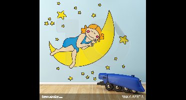 Sticker kinderkamer slapend meisje maan