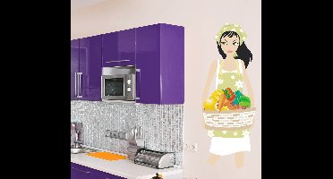 Sticker meisje met mand groenten