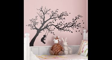 Wandsticker silhouette kind boom schommel