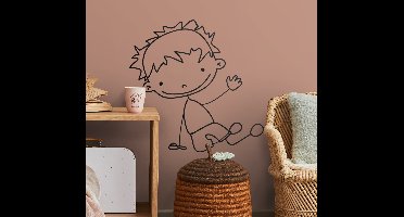 Sticker kinderkamer jongen zit en wuift