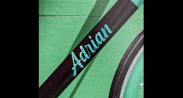 Fiets sticker met naam blauwe tint